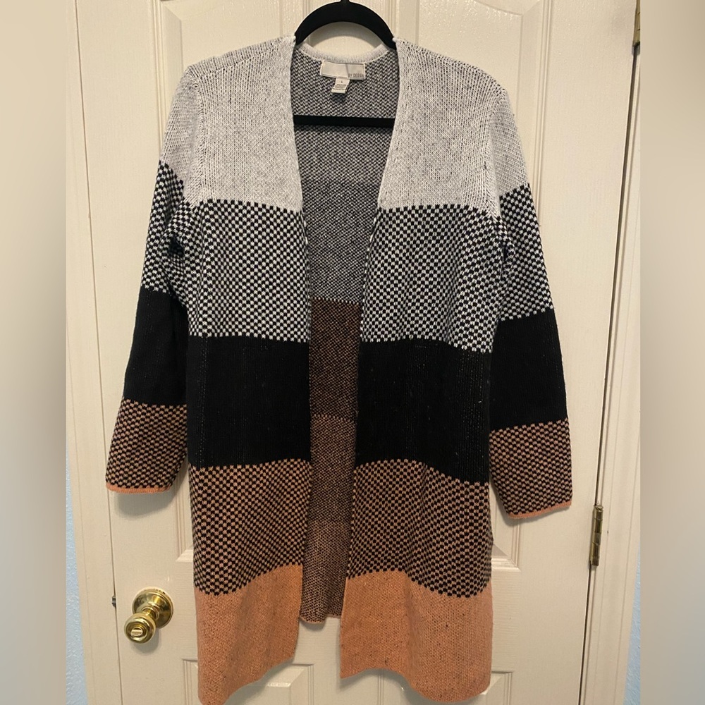 Tri-color Long Cardigan with pockets